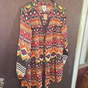 ivy jane Multicolor Long-Sleeve Button Front Dress — Orange, Red, Green, Brown